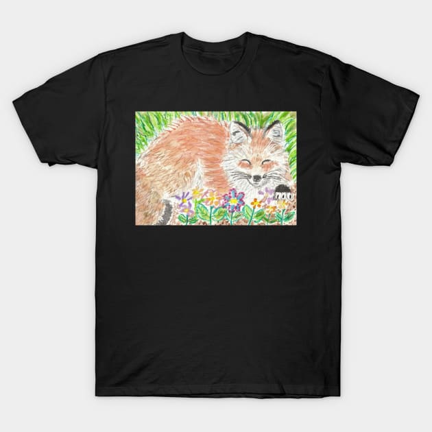 Cute  fox in the  flowers T-Shirt by SamsArtworks